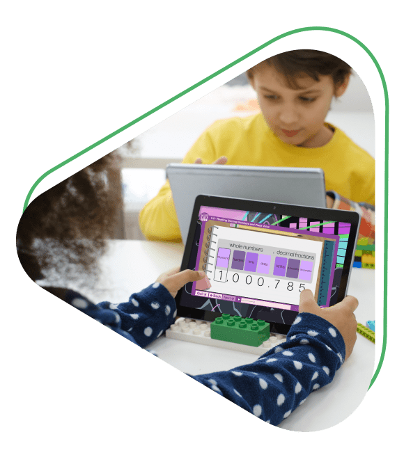 Children using math program on tablets