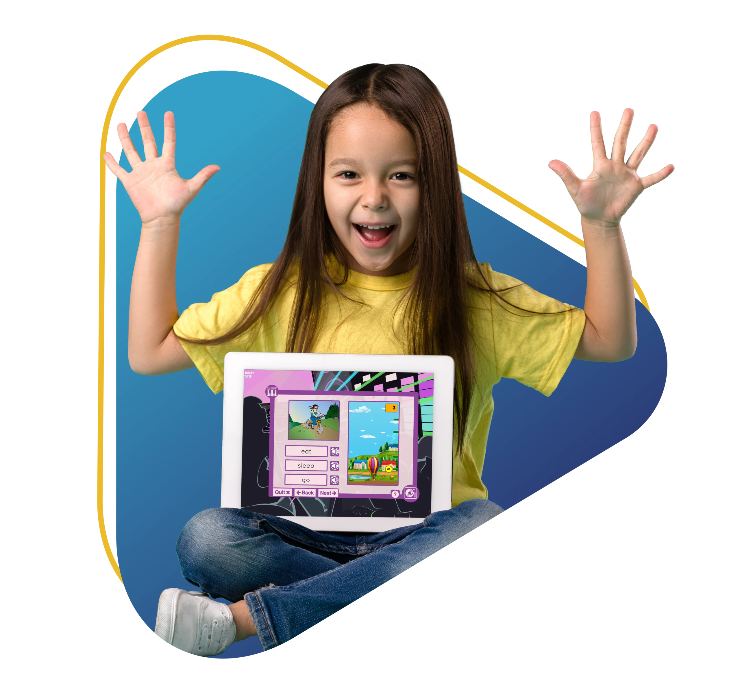 Girl with tablet and reading software