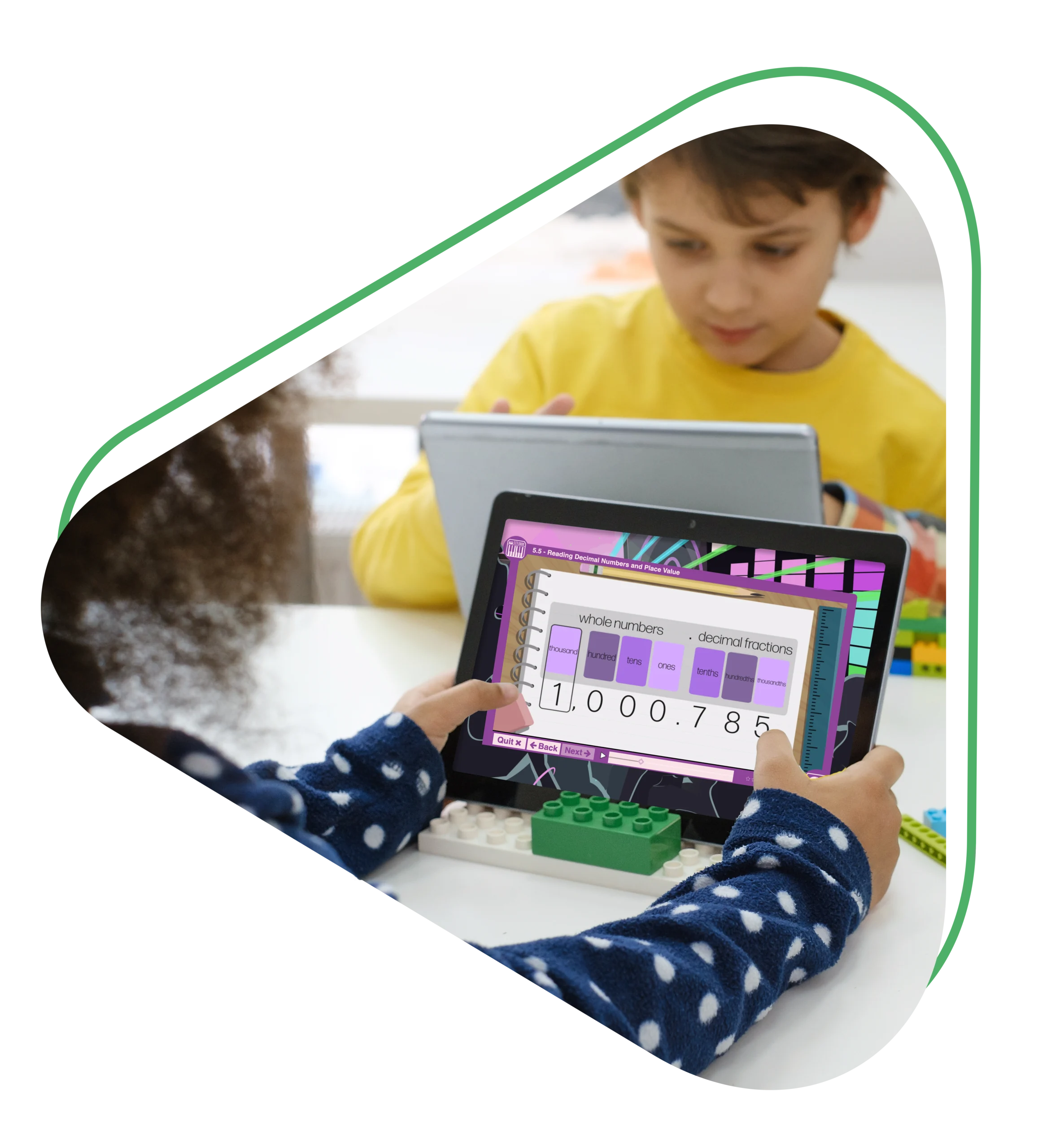 Children using math program on tablets
